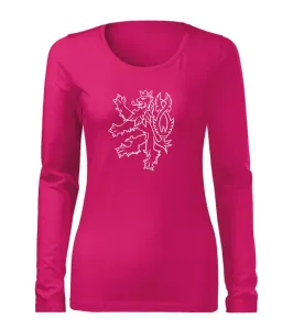 DRAGOWA Slim dámské tričko s dlouhým rukávem český lev, růžová 160g / m2 - XS