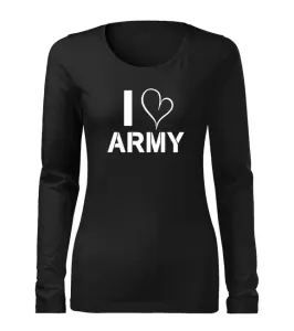 DRAGOWA Slim dámské tričko s dlouhým rukávem i love army, černá 160g / m2 - S #4278043