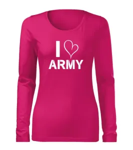 DRAGOWA Slim dámské tričko s dlouhým rukávem i love army, růžová 160g / m2 - M #4278050