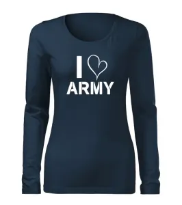 DRAGOWA Slim dámské tričko s dlouhým rukávem i love army, tmavě modrá160g / m2 - L #4278057
