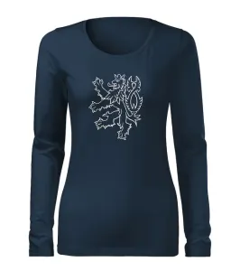 DRAGOWA Slim dámské tričko s dlouhým rukávem lev, tmavě modrá160g / m2 - M
