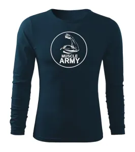 DRAGOWA Fit-T tričko s dlouhým rukávem muscle army biceps, tmavě modrá 160g / m2 - L