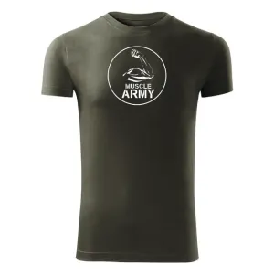 DRAGOWA fitness tričko muscle army biceps, olivová 180g/m2 - L #4275551