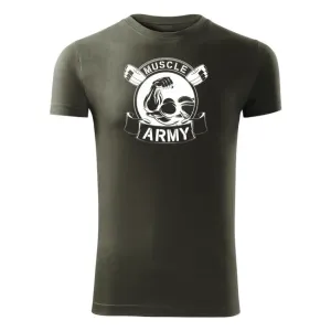 DRAGOWA fitness tričko muscle army original, olivová 180g/m2 - M