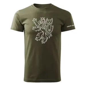 DRAGOWA krátké tričko český lev, olivová 160g/m2 - 4XL
