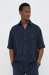 Košile Drykorn pánská, tmavomodrá barva, relaxed, s klasickým límcem