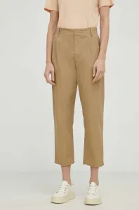 Kalhoty Drykorn Dispatch dámské, hnědá barva, jednoduché, high waist #5309437