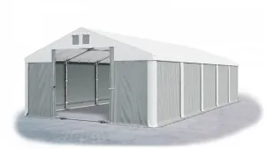 Skladový stan 5x10x2,5m střecha PVC 560g/m2 boky PVC 500g/m2 konstrukce ZIMA PLUS Šedá Bílá Bílá