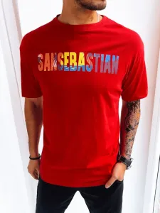 Buďchlap Originální červené pánské tričko s barevným nápisem #4486747