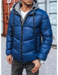 Pánská zimní bunda prošívána s kapucí světle modrá HEAVY