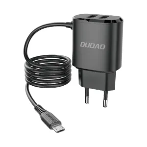 Dudao A2Pro síťová nabíječka 2x USB + vestavěný Micro USB kabel 12W, černá (A2ProM black)