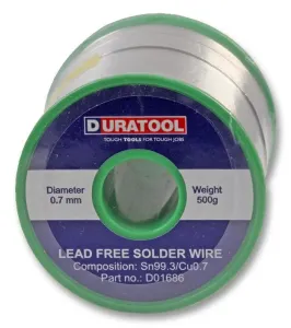 Duratool D01686 Solder Wire, Sn/ Cu, 0.7Mm, 500G