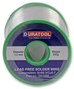 Duratool D01688 Solder Wire, Sn/ Cu, 1.2Mm, 500G