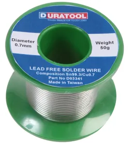 Duratool D03341 Solder Wire, Sn/ Cu, 0.7Mm, 50G
