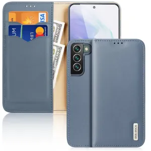 Dux Ducis Hivo kožené pouzdro s klopou z přírodní kůže na karty a doklady Samsung Galaxy S22+ (S22 Plus) modré