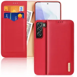Dux Ducis Hivo kožené pouzdro s klopou z přírodní kůže na karty a doklady Samsung Galaxy S22+ (S22 Plus) červené
