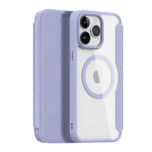 Magnetické pouzdro MagSafe pro iPhone 15 Pro Max s flipovým krytem Dux Ducis Skin X Pro - fialové