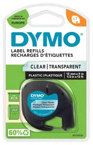 Dymo S0721530 Label, Tape, Plastic, Clear, 12Mmx4M