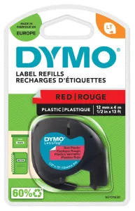 Dymo S0721630 Label, Tape, Plastic, Red, 12Mmx4M