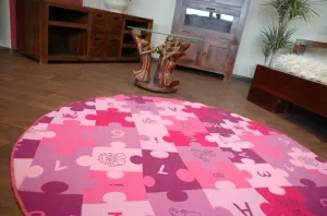 Dywany Lusczow Dětský kulatý koberec PUZZLE fialový, velikost kruh 200