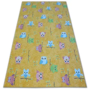 Dywany Lusczow Dětský kusový koberec LITTLE OWL žlutý, velikost 150x150