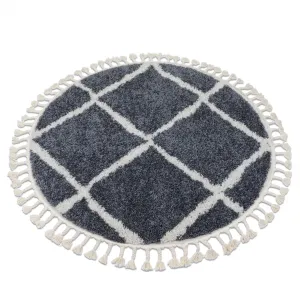 Dywany Lusczow Kulatý shaggy koberec BERBER CROSS šedý, velikost kruh 120