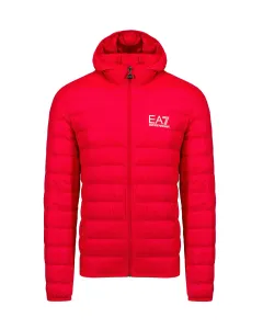 Péřová bunda EA7 Emporio Armani pánská, červená barva, přechodná