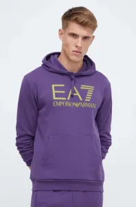 Bavlněná mikina EA7 Emporio Armani pánská, fialová barva, s kapucí, s potiskem