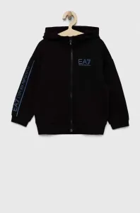 Dětská bavlněná mikina EA7 Emporio Armani černá barva, s kapucí, s potiskem #5309189