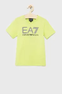 Dětské bavlněné tričko EA7 Emporio Armani zelená barva, s potiskem #1986105