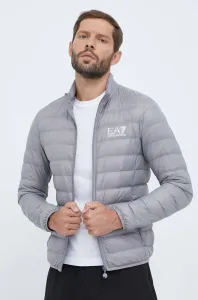 Péřová bunda EA7 Emporio Armani pánská, šedá barva, přechodná #5962597