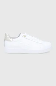 Kožené boty EA7 Emporio Armani bílá barva, na plochém podpatku #6131642