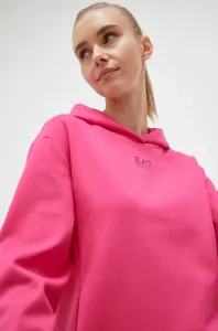 Mikina EA7 Emporio Armani dámská, růžová barva, s kapucí, s potiskem #5658567