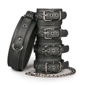 Easytoys - collar, wrist and ankle cuffs - binding set (black)