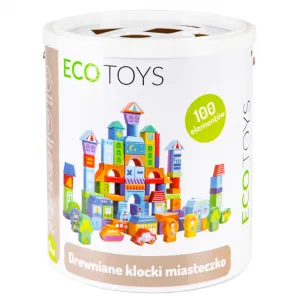 Dřevěné kostky Městečko EcoToys 100 kusů