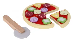 Dřevěná pizza pro děti na krájení Ecotoys barevná