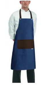 Kuchařská zástěra EGOchef ROCK ke krku s kapsou - Jeans Brown 70x90 cm