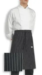 Kuchařská zástěra nízká s kapsou EGOchef - jemné bílé pásy