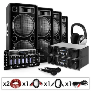 Electronic-Star Bass First Pro, DJ PA systém, 2 x zesilovač, 4 x reproduktor, mixážní pult, 4 x 500 W