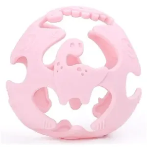 Elpinio silikonové kousátko koule s dinosaury - růžové