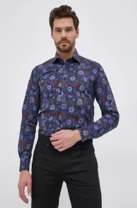 Košile Emanuel Berg pánská, tmavomodrá barva, slim, s klasickým límcem #1967173