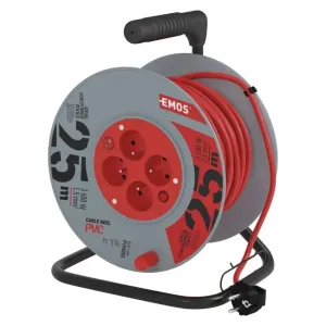 EMOS Prodlužovací kabel na bubnu s pohyblivým středem se 4 zásuvkami a vypínačem 1,5 mm² DULU 25 m červený