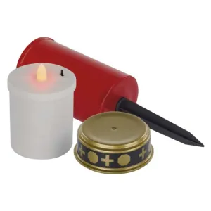 EMOS LED hřbitovní svíčka zapichovací, červená, 25 cm, 2x AA, venkovní i vnitřní, vintage