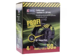 Emos Venkovní prodlužovací kabel na bubnu 50 m / 4 zásuvky / černý / guma / 230 V / 1,5 mm2 P084501