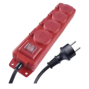 Emos Prodlužovací kabel 5 m / 4 zásuvky / s vypínačem / černo-červený / guma-neopren / 1,5 mm2 P14251