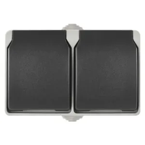 EMOS Zásuvka nástěnná dvojitá, šedo-černá, IP44 3104139711