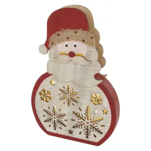 EMOS LED dekorace dřevěná – Santa, 30 cm, 2x AAA, vnitřní, teplá bílá, časovač