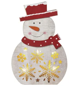 EMOS vánoční sněhulák dřevěný, 30 cm, 2x AA, vnitřní, teplá bílá, časovač (DCWW07) Teplá bílá
