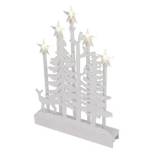 EMOS LED dekorace dřevěná – les s hvězdami, 35,5 cm, 2x AA, vnitřní, teplá bílá, časovač