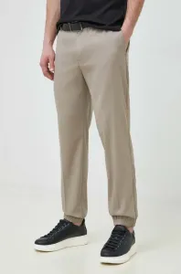 Kalhoty Emporio Armani pánské, béžová barva, jednoduché